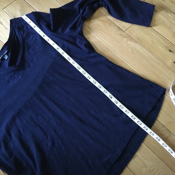 Cotton Modal Hilary Radley Soft Navy Blue With Floral Embroidered Collar - Picture 15 of 16